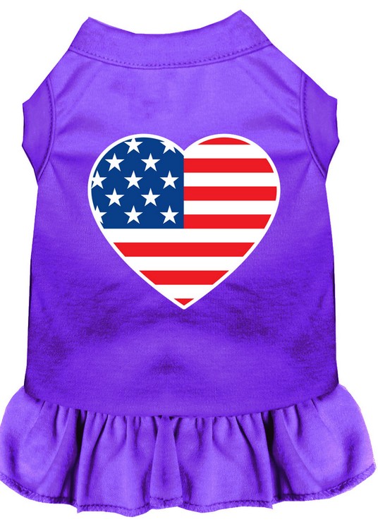 American Flag Heart Screen Print Dress Purple XS